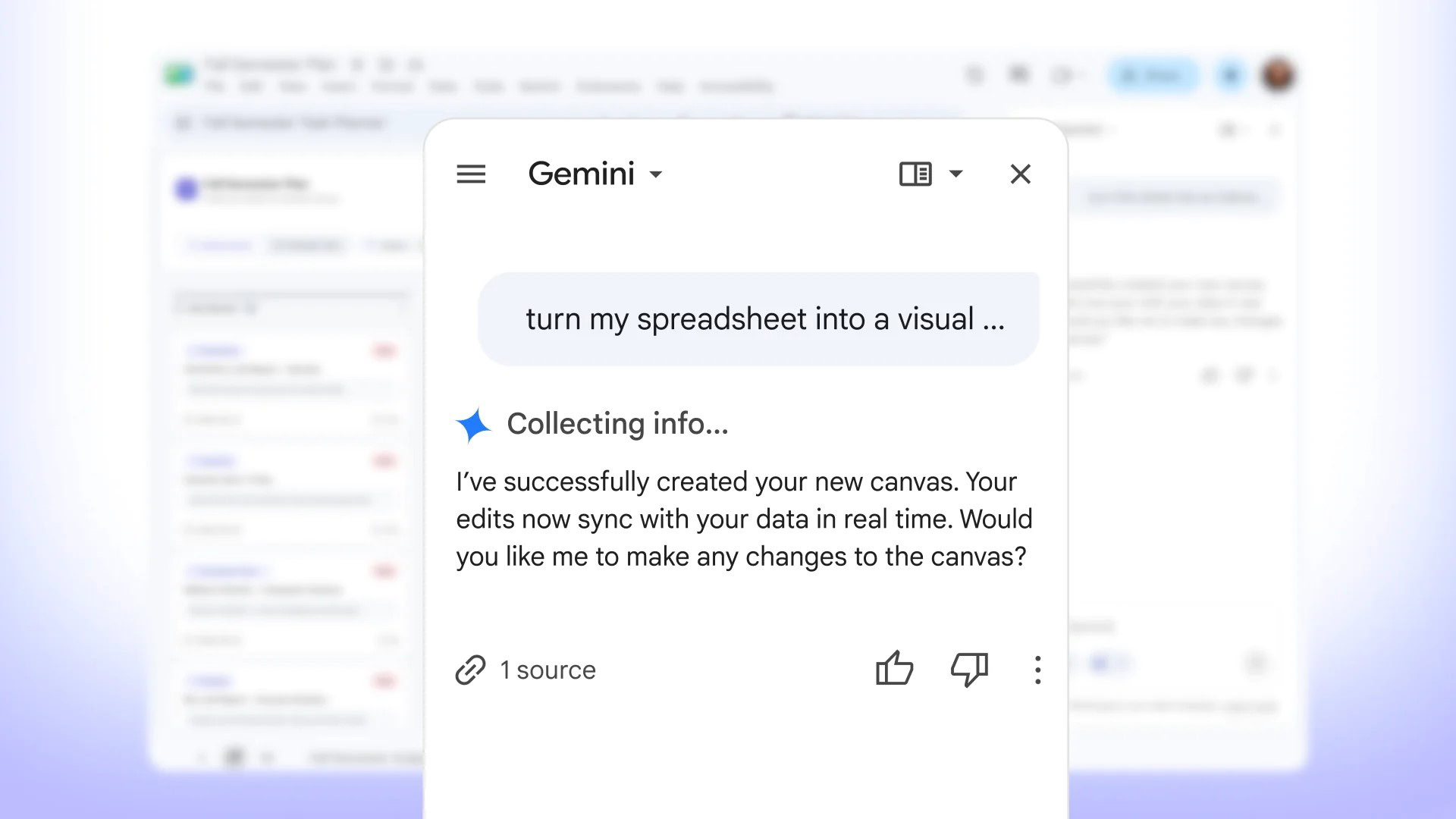 Gemini wants to turn your boring spreadsheets into interactive ones