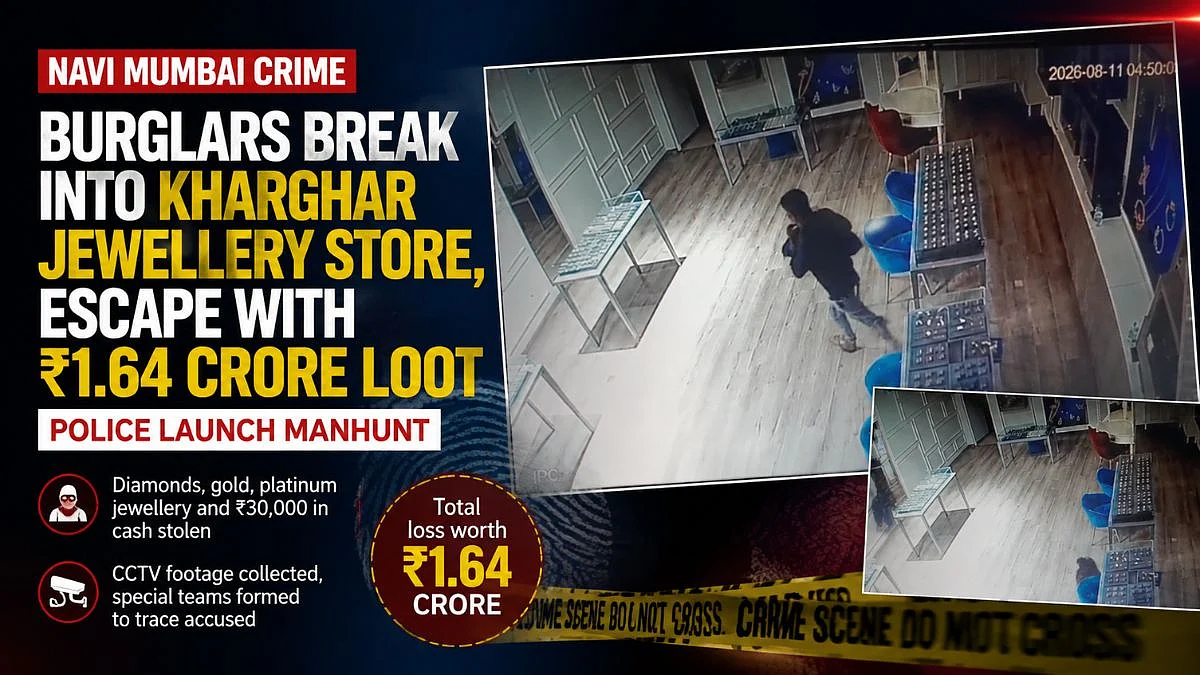 Navi Mumbai Crime: Burglars Break Into Kharghar Jewellery Store, Escape With ₹1.64 Crore Loot; Police Launch Manhunt | VIDEO