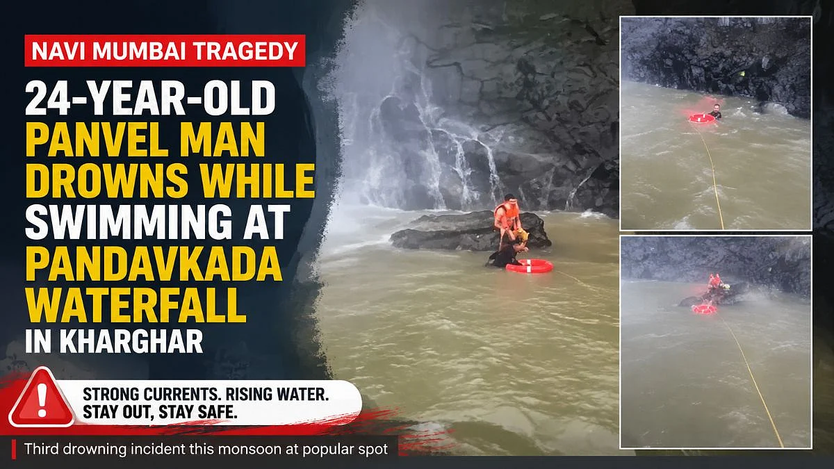 Navi Mumbai Tragedy: 24-Year-Old Panvel Man Drowns While Swimming At Pandavkada Waterfall In Kharghar | VIDEO