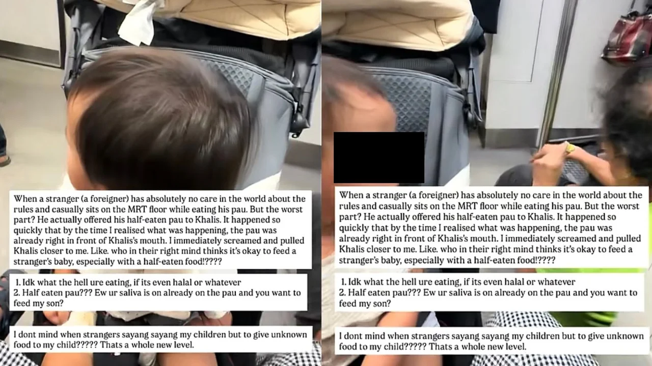 Mum horrified after a stranger tries to feed her toddler his half-eaten pau on the MRT