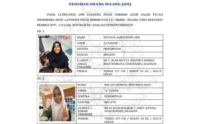 Police seek public help in search of 2 missing MRSM students