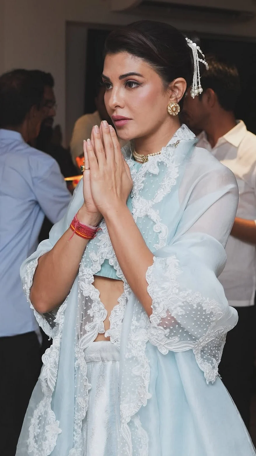 Jacqueline Fernandez Embraces Pastel Elegance For Ganesh Chaturthi Celebrations; See Her Stunning Lehenga Look