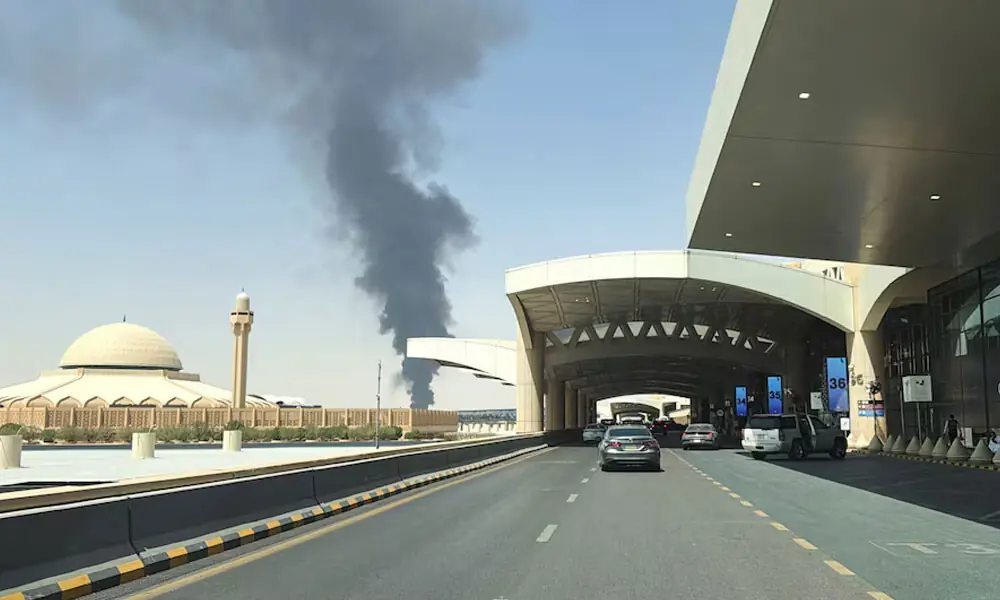 Flames, smoke seen near Riyadh airport after Saudi warning of aerial attack threat