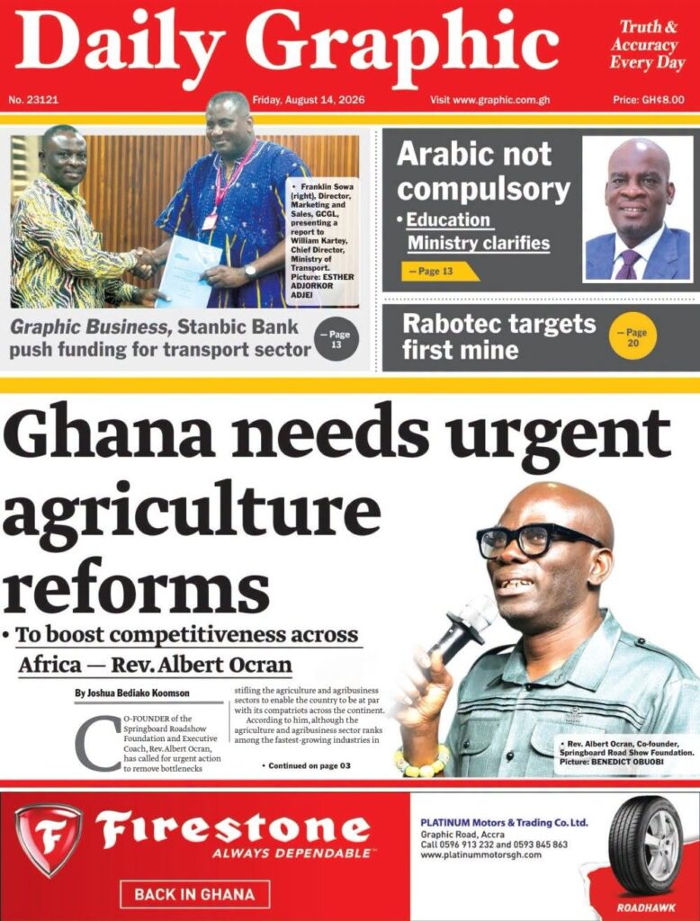 Newspaper headlines: Friday, August 14, 2026