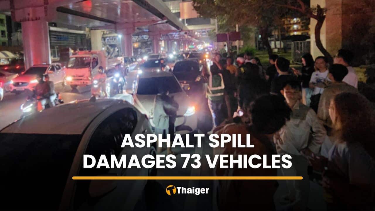 Asphalt spill damages at least 73 vehicles in Bangkok
