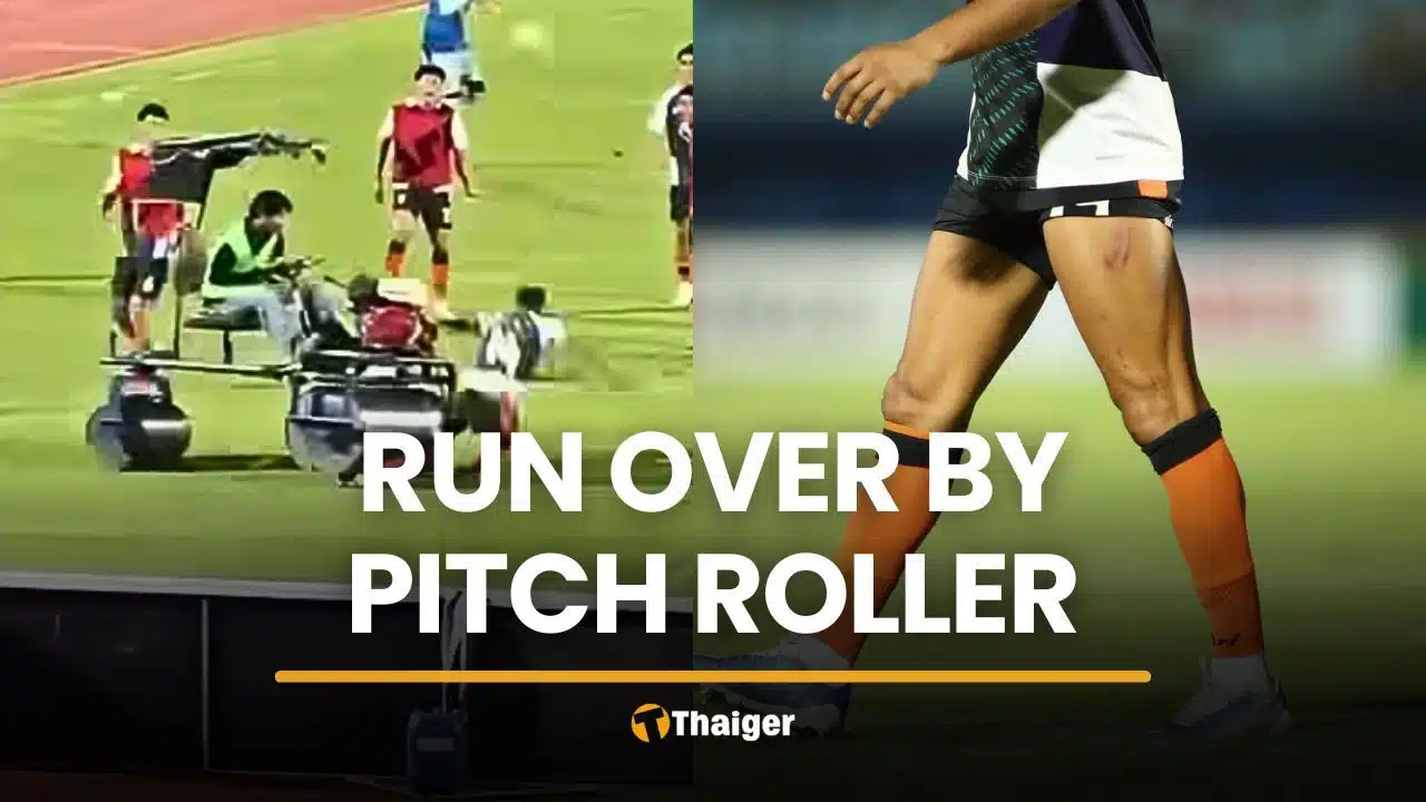 Andros Townsend run over by pitch roller in Thai League