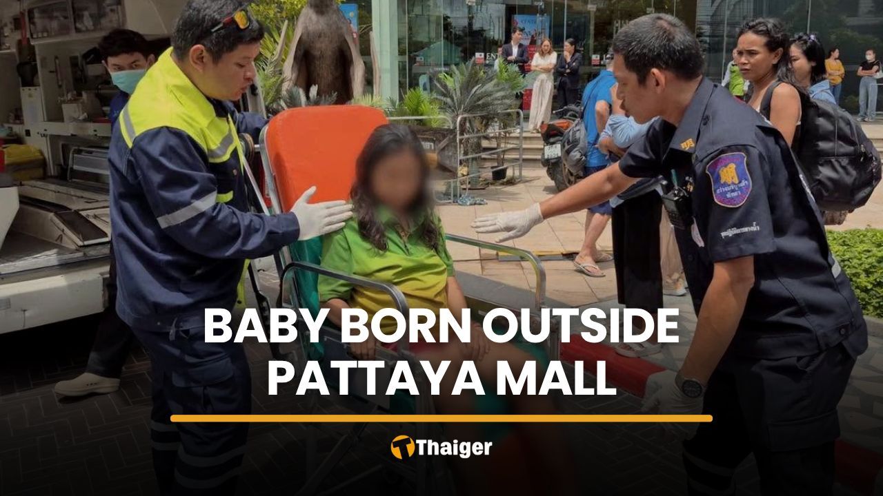 Woman gives birth beside dinosaur display outside Pattaya mall