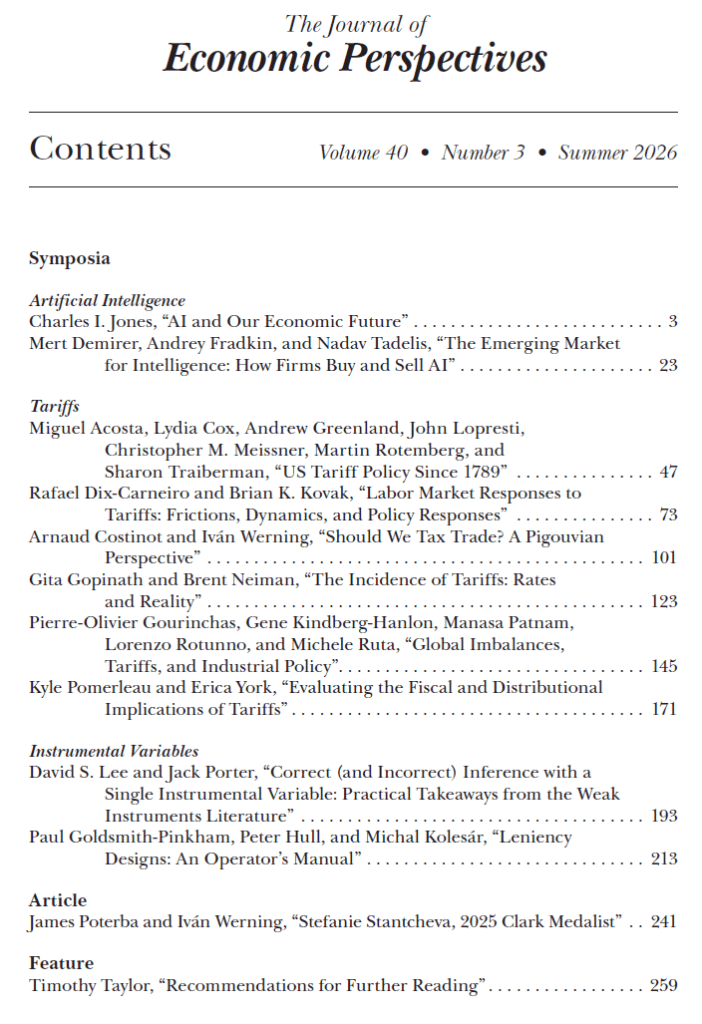 Summer 2026 Journal of Economic Perspectives Freely Available Online