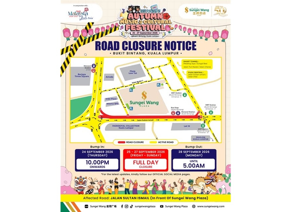 Road closure: Jalan Sultan Ismail in KL to close Sept 24-28 for Autumn Music & Cultural Festival 2026