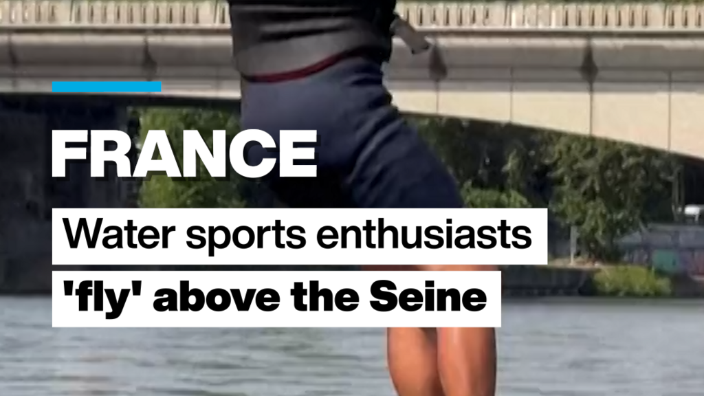 France: Water sports enthusiasts 'fly' above the River Seine