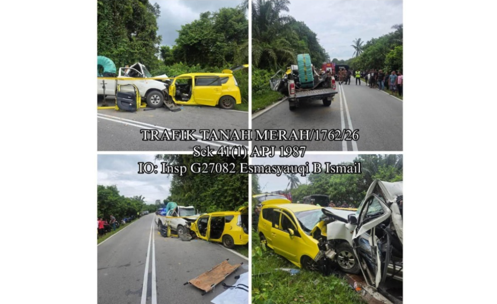 Woman killed, husband and four children injured in Tanah Merah head‑on collision