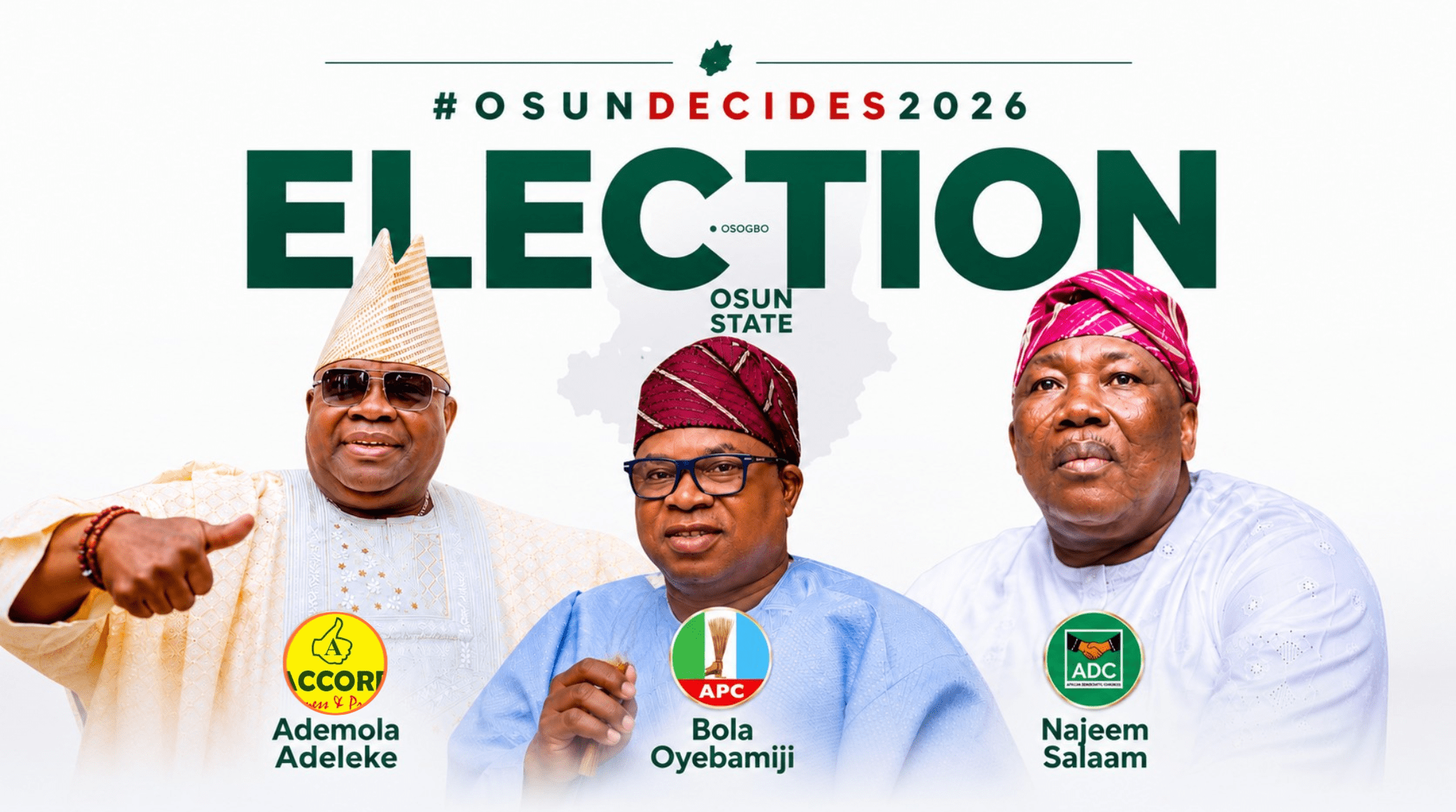 #OsunDecides2026: Adeleke, Oyebamiji, Salaam, 12 others battle for governorship (LIVE UPDATES)