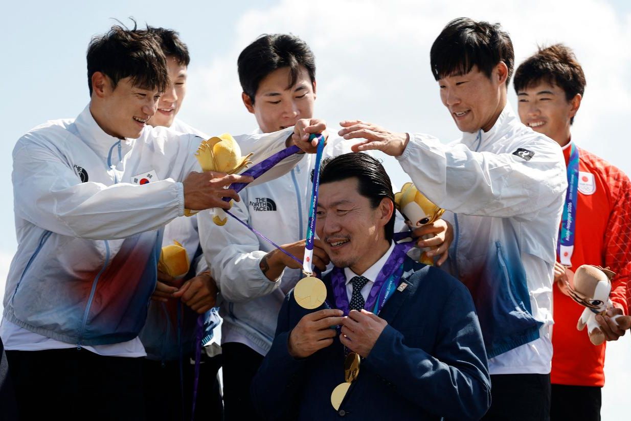[Asian Games] S. Korea wins gold in men's kayak double 500m racing at Asian Games