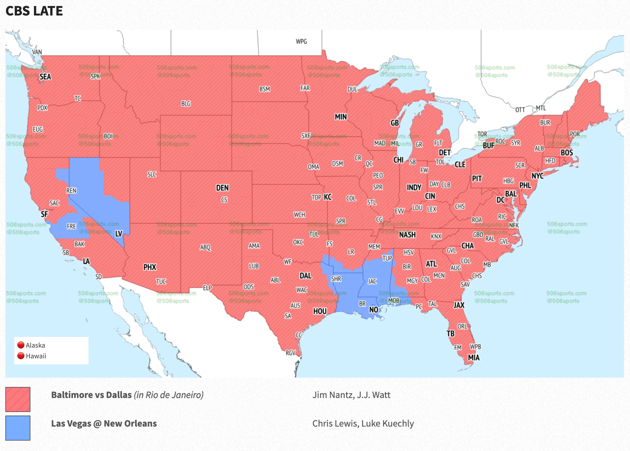 Raiders vs Saints Week 3 TV broadcast map